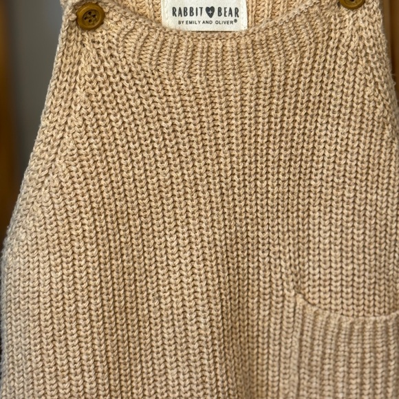 Rabbit + Bear Knit Baby Overalls – Tan Ribbed Romper 6–12M - Picture 6 of 7
